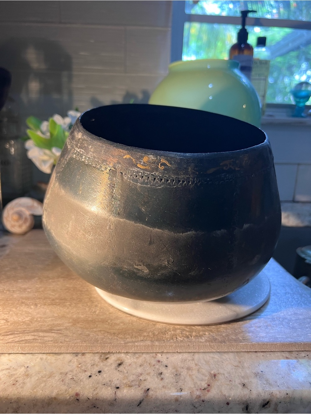 Handcrafted Black Thai Monk’s Metal Alms or “Beggars” Bowl - Home Art Accent